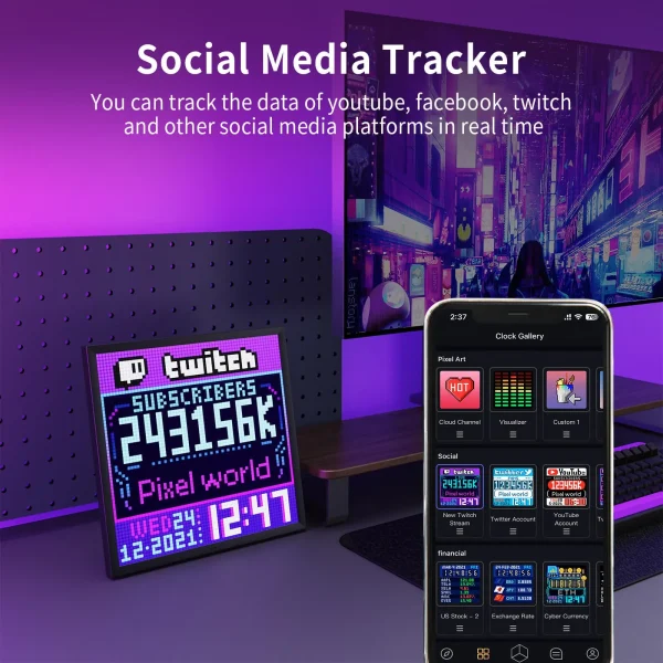Pixel64 64x64 Pixel Art LED Display Social Media Counter